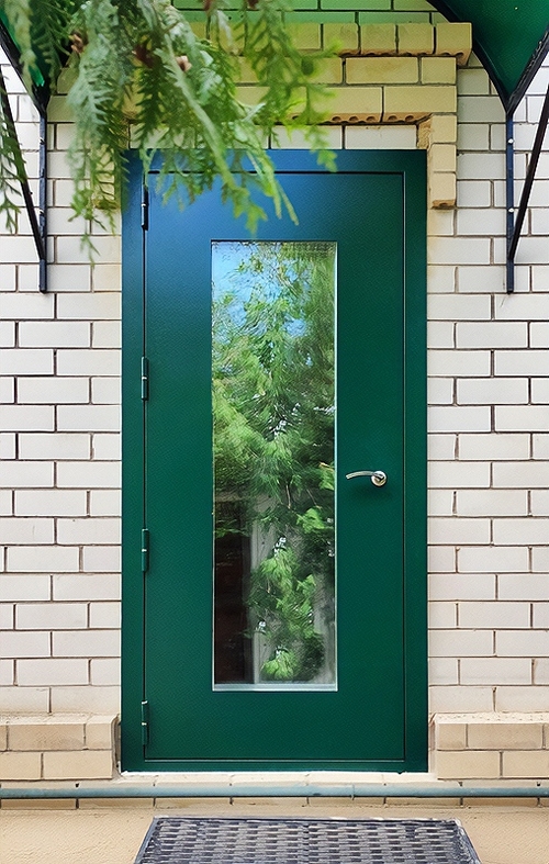 Остекленная зеленая дверь