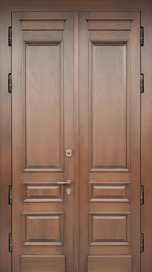 Стальная двустворчатая термодверь с отделкой массивом