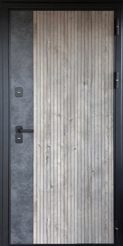 Входная квартирная дверь с составными панелями МДФ (текстура дерева и камня)