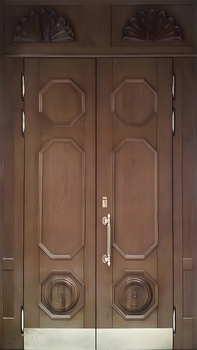 Двустворчатая термодверь с верхней вставкой и отбойниками